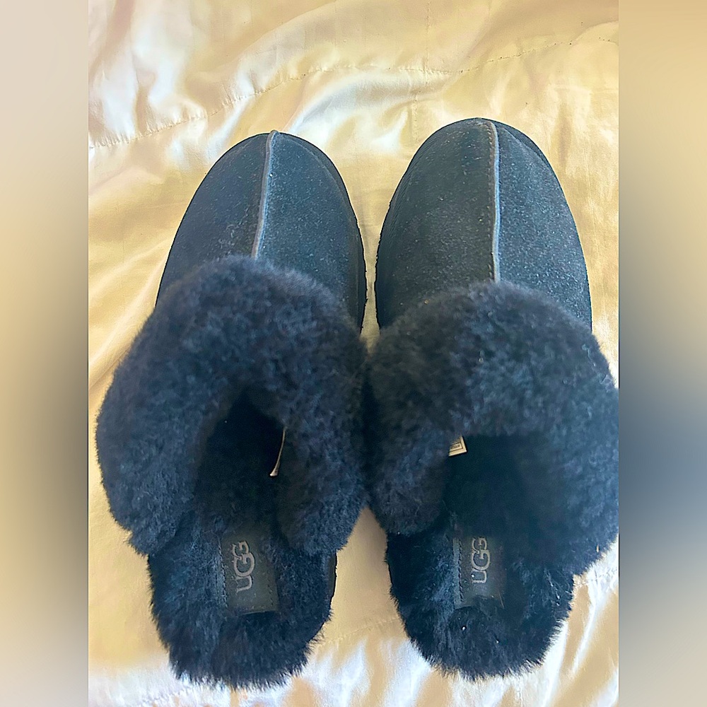 UGG Disquette Suede Fur Platform Slippers